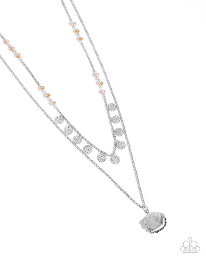 Necklaces Paparazzi Accessories Beachy Balance Orange Bead Silver Shell Layered Long Necklace Paparazzi Necklaces Paparazzi Accessories Beachy Balance Orange Bead Silver Shell Layered Long Necklace Paparazzi