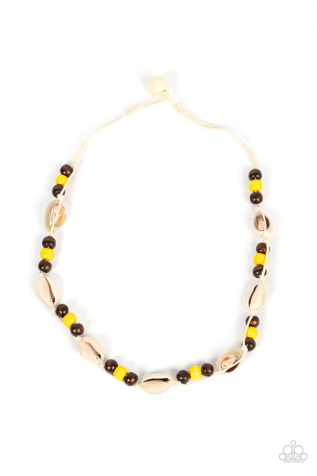 Necklaces Paparazzi Accessories Bermuda Beachcomber Yellow and Brown Wooden Bead Shell Necklace Paparazzi Necklaces Paparazzi Accessories Bermuda Beachcomber Yellow and Brown Wooden Bead Shell Necklace Paparazzi