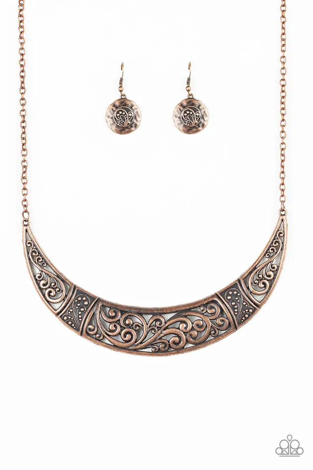 Necklaces Paparazzi Accessories Bull In A China Shop Copper Crescent Short Necklace Paparazzi Necklaces Paparazzi Accessories Bull In A China Shop Copper Crescent Short Necklace Paparazzi