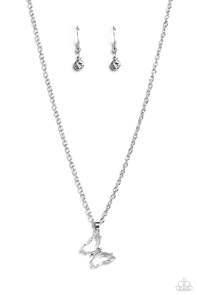 Necklaces Paparazzi Accessories Butterfly Lullaby White Gem Silver Short Necklace Paparazzi Necklaces Paparazzi Accessories Butterfly Lullaby White Gem Silver Short Necklace Paparazzi