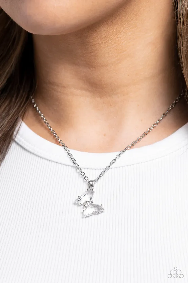 Necklaces Paparazzi Accessories Butterfly Lullaby White Gem Silver Short Necklace Paparazzi