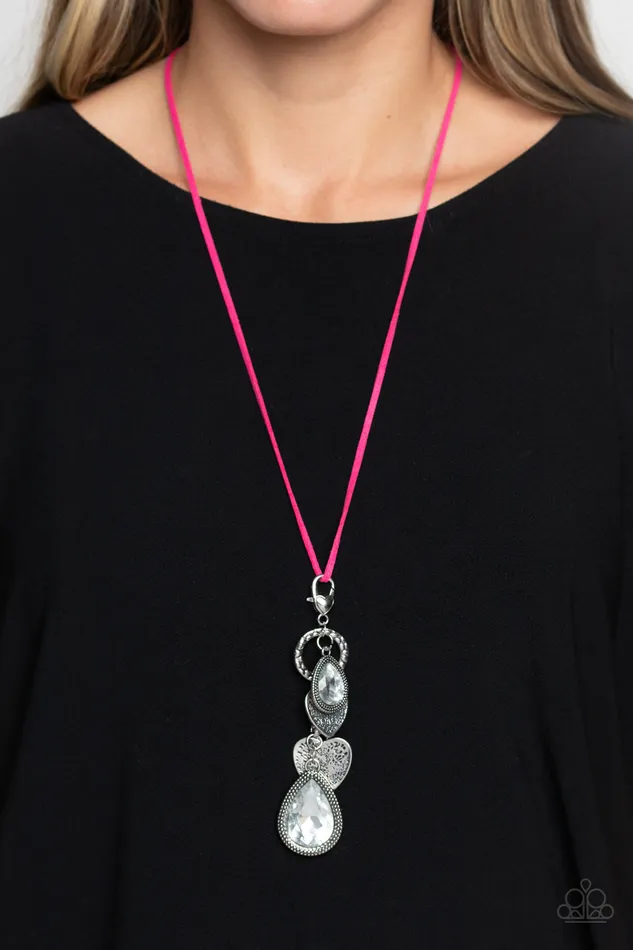 Necklaces Paparazzi Accessories Casanova Clique Pink Suede Cord Silver Heart Gem Charm Necklace Paparazzi