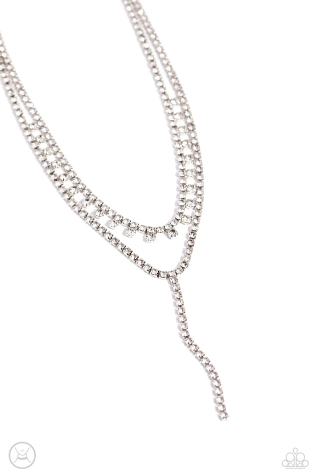 Necklaces Paparazzi Accessories Champagne Night White Rhinestone Silver Y Short Necklace Paparazzi Necklaces Paparazzi Accessories Champagne Night White Rhinestone Silver Y Short Necklace Paparazzi