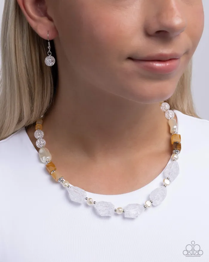 Necklaces Paparazzi Accessories Crackling Chic White and Brown Bead Short Necklace Paparazzi