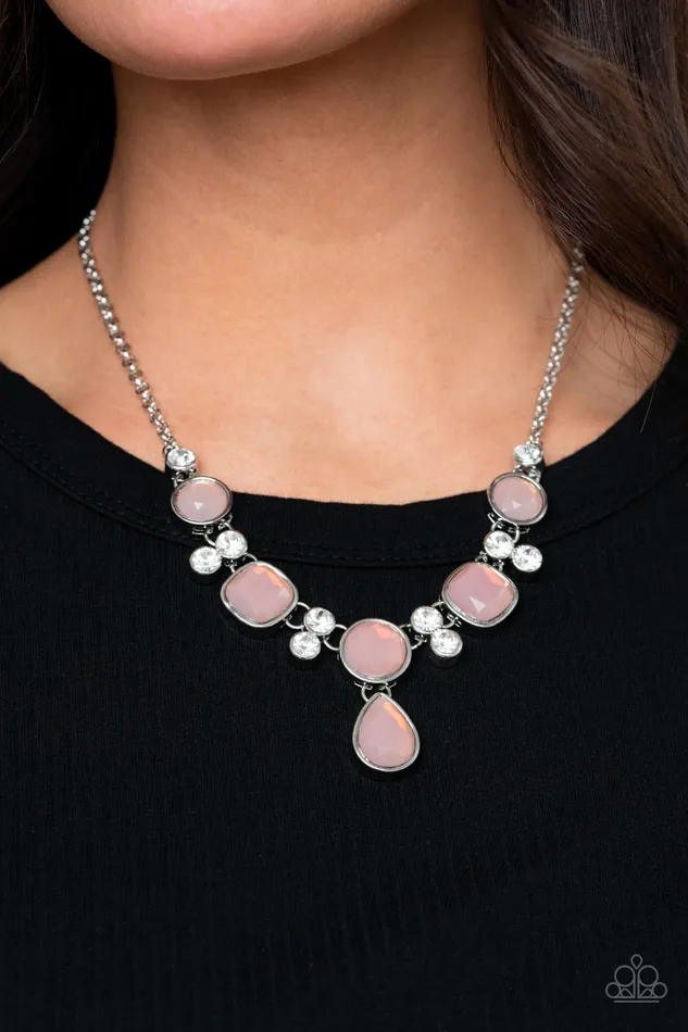 Necklaces Paparazzi Accessories Crystal Cosmos Pink Rose Tan Rhinestone Silver Necklace Paparazzi