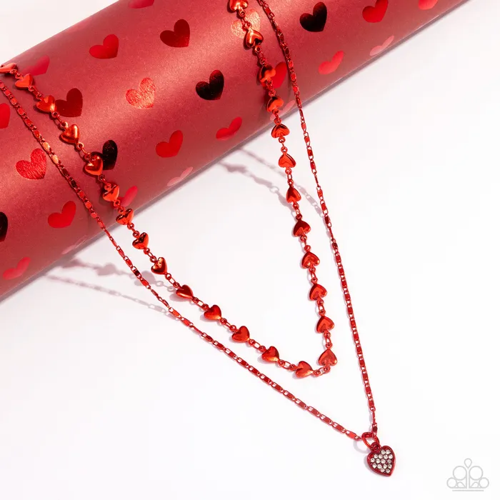 Necklaces Paparazzi Accessories Cupid Combo Red Heart White Rhinestone Layered Short Necklace Paparazzi