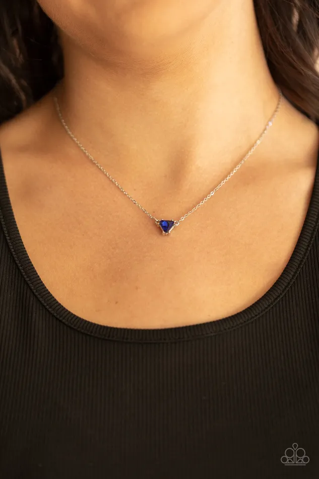 Necklaces Paparazzi Accessories Downright Dainty Blue Rhinestone Dainty Silver Necklace Paparazzi