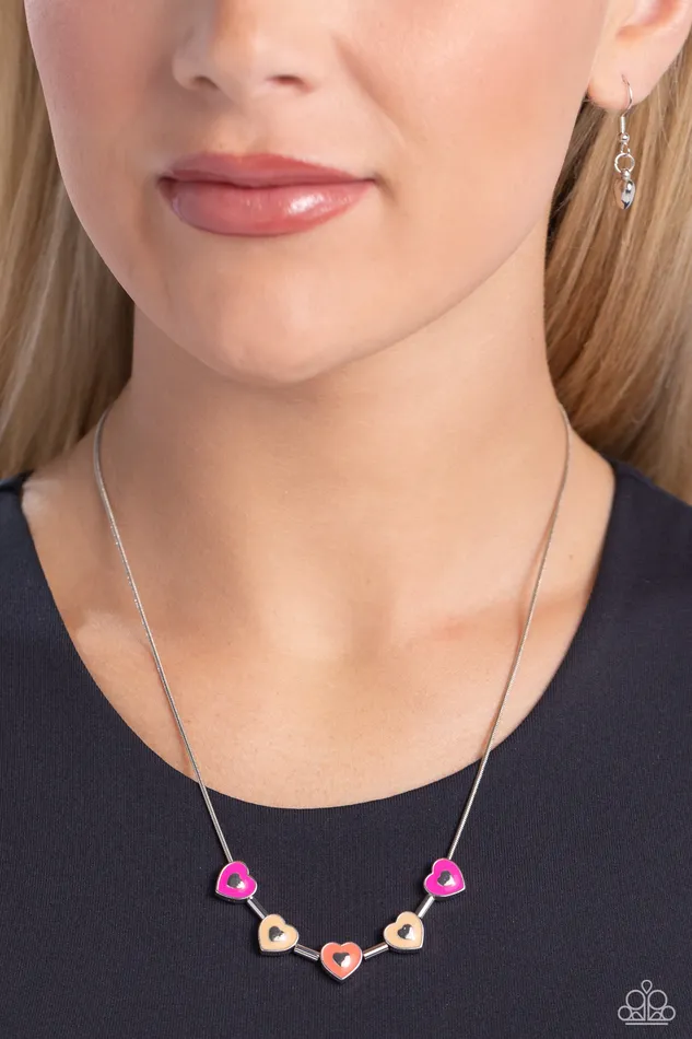 Necklaces Paparazzi Accessories ECLECTIC Heart Brown and Pink Heart Silver Short Necklace Paparazzi