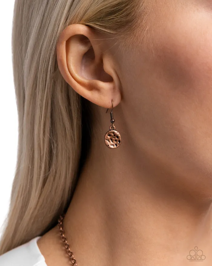 Necklaces Paparazzi Accessories Elongated Elegance Copper Hammered Disc Long Necklace Paparazzi