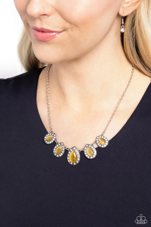 Necklaces Paparazzi Accessories Everlasting Enchantment Yellow Cats Eye Silver Short Necklace Paparazzi