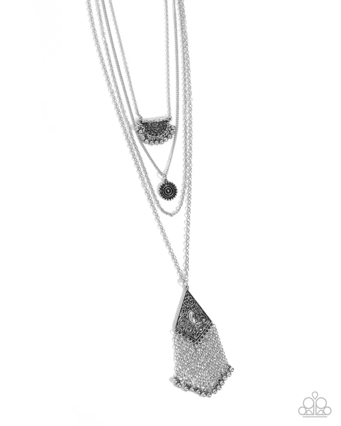 Necklaces Paparazzi Accessories Faithful Filigree Silver Fringe Layered Long Necklace Paparazzi