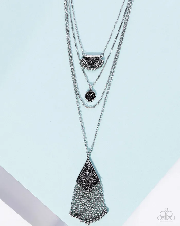 Necklaces Paparazzi Accessories Faithful Filigree Silver Fringe Layered Long Necklace Paparazzi