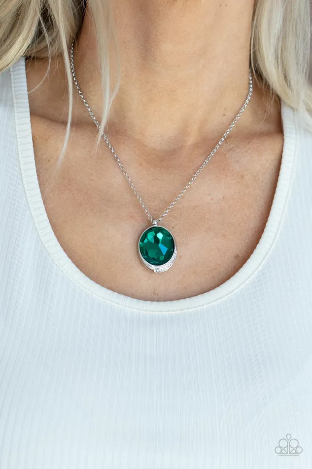 Necklaces Paparazzi Accessories Fashion Finale Green Gem Silver Pendant Necklace Paparazzi