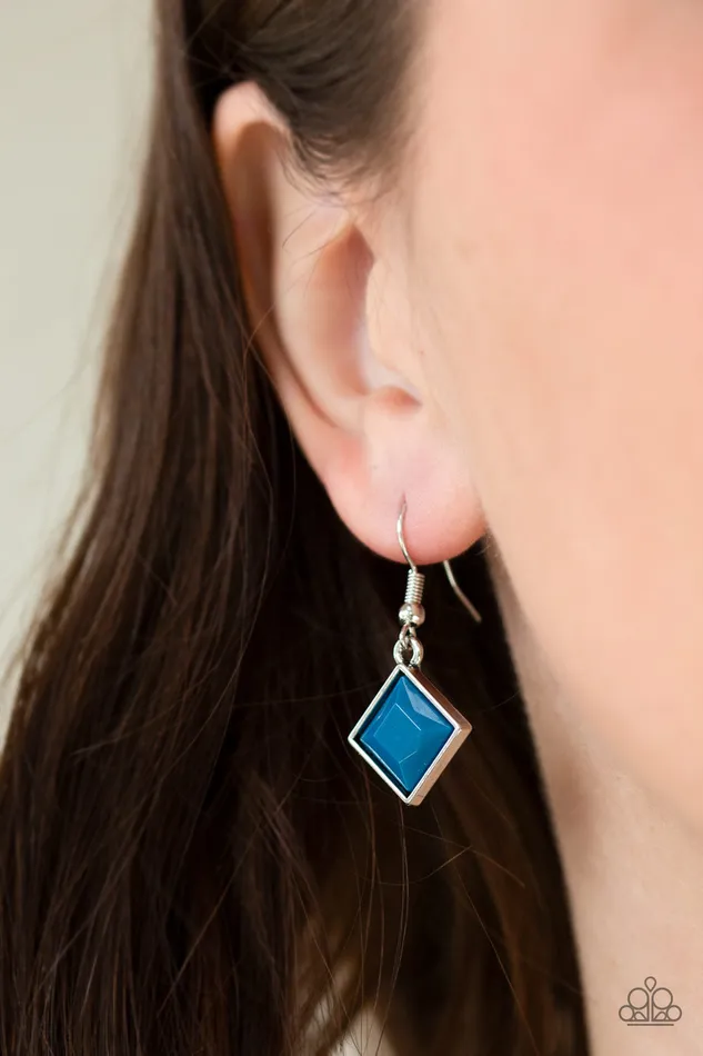 Necklaces Paparazzi Accessories Feeling IndePENDANT Blue Square Bead Silver Filigree Necklace Paparazzi