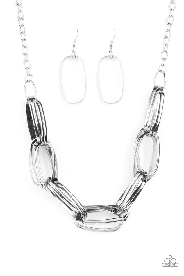 Necklaces Paparazzi Accessories Fiercely Flexing Silver Link Necklace Paparazzi