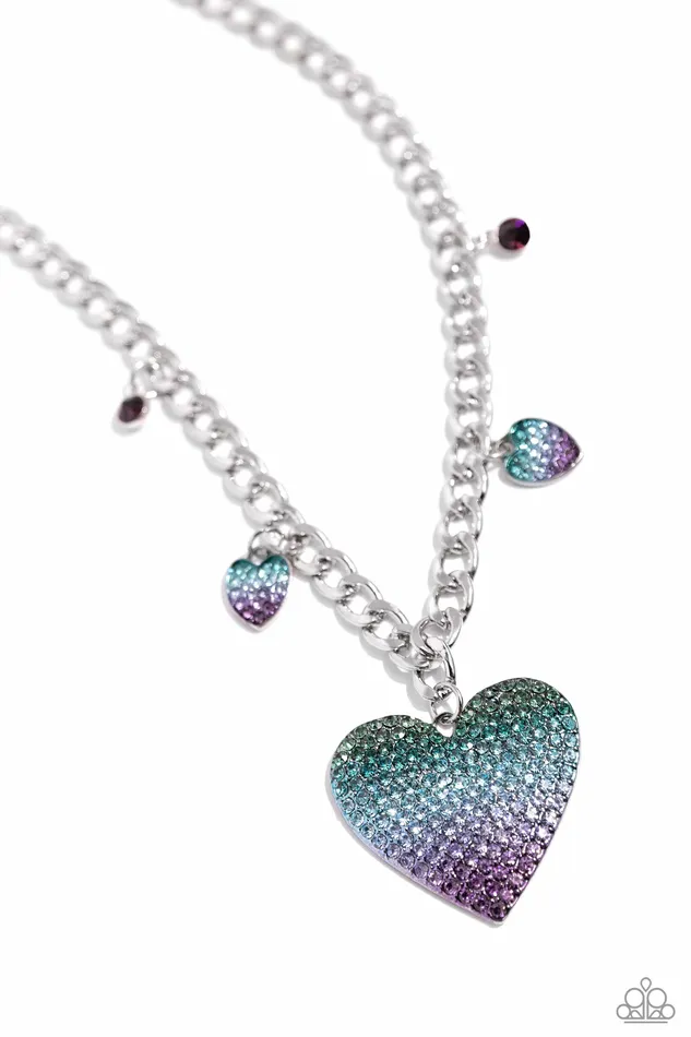 Necklaces Paparazzi Accessories For The Most Heart Blue Purple Ombre Heart Silver Short Necklace 2024 EMP Week 2 Exclusive Paparazzi