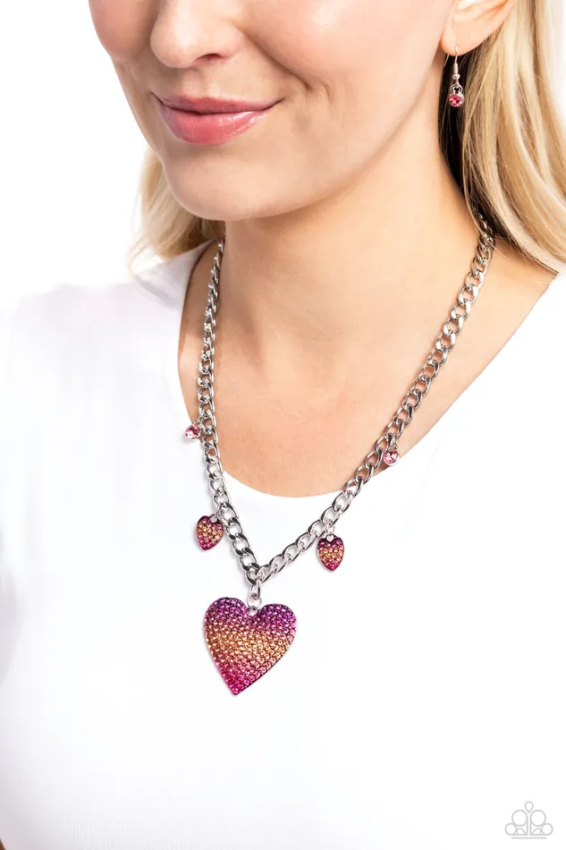 Necklaces Paparazzi Accessories For the Most HEART Pink Orange Purple Ombre Heart Silver Short Necklace Paparazzi