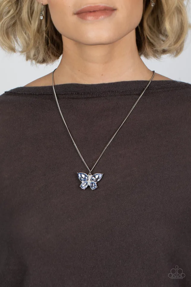 Necklaces Paparazzi Accessories FreeFlying Flutter Blue Gem Silver Butterfly Necklace Paparazzi