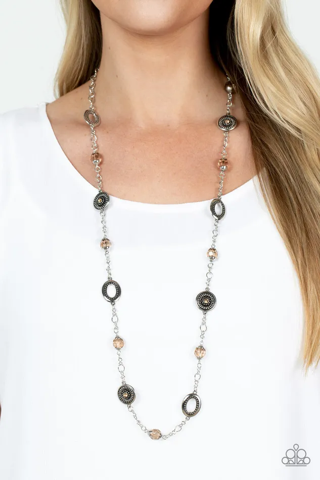 Necklaces Paparazzi Accessories Glammed Up Goals Brown Topaz Bead Silver Necklace Paparazzi