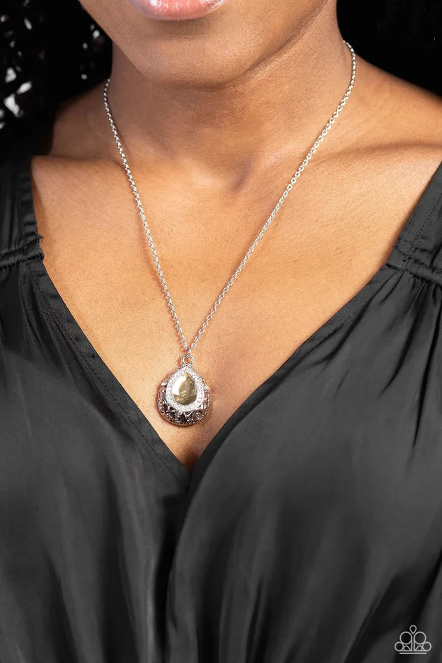 Necklaces Paparazzi Accessories Gracefully Glamorous Brown Gem Silver Short Necklace Paparazzi