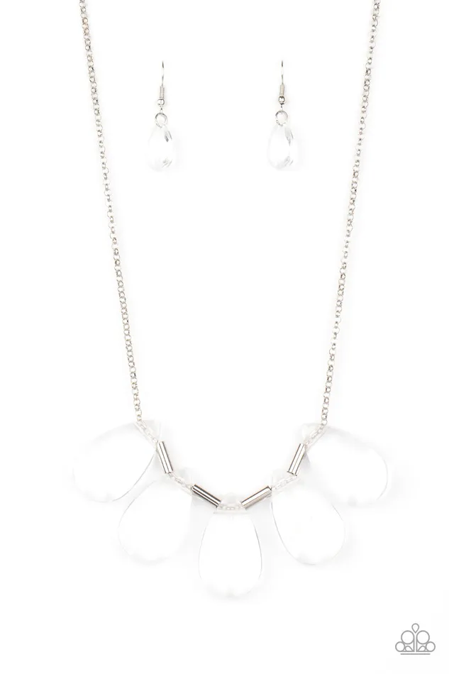 Necklaces Paparazzi Accessories HEIR It Out White Teardrop Gem Silver Necklace Paparazzi Necklaces Paparazzi Accessories HEIR It Out White Teardrop Gem Silver Necklace Paparazzi