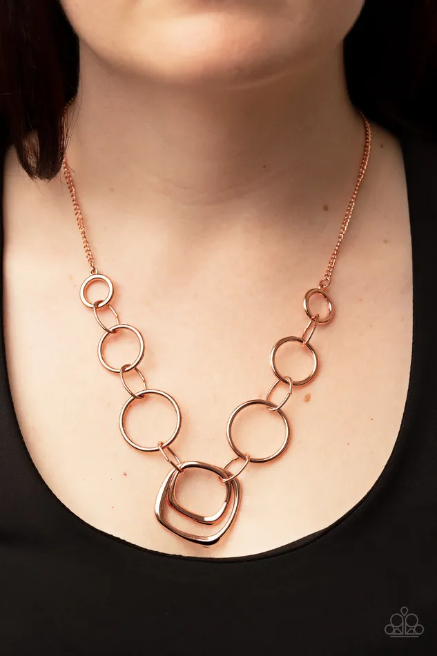Necklaces Paparazzi Accessories Linked Up Luminosity Copper Shiny Circle Necklace Paparazzi