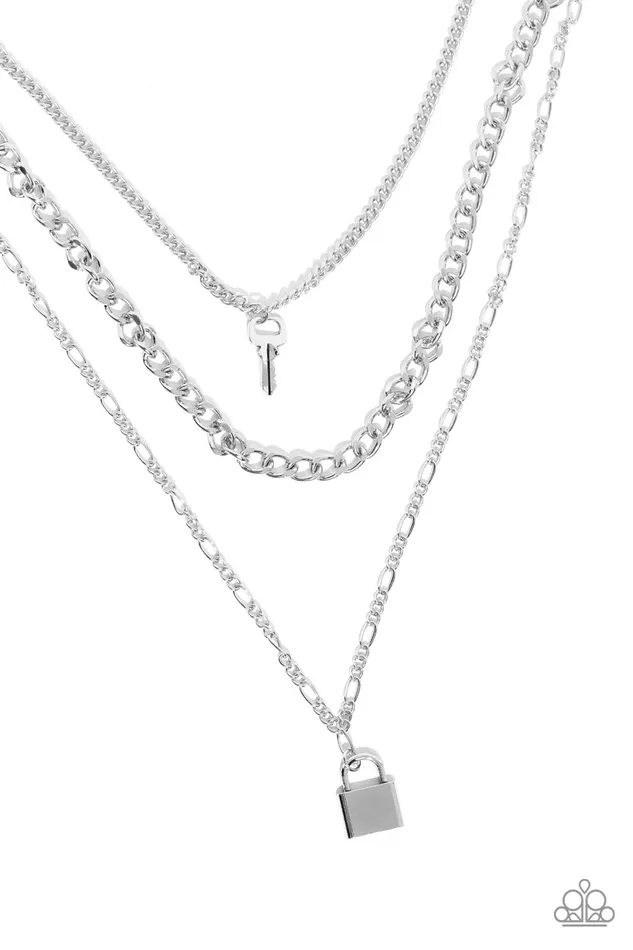 Necklaces Paparazzi Accessories Low Key Layers Silver Chain Key and Heart Lock Layered Short Necklace Paparazzi Necklaces Paparazzi Accessories Low Key Layers Silver Chain Key and Heart Lock Layered Short Necklace Paparazzi