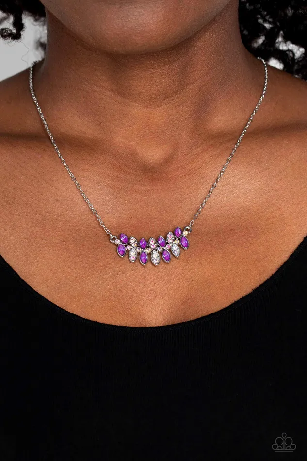 Necklaces Paparazzi Accessories Lustrous Laurels Purple and Iridescent Rhinestone Silver Necklace Paparazzi