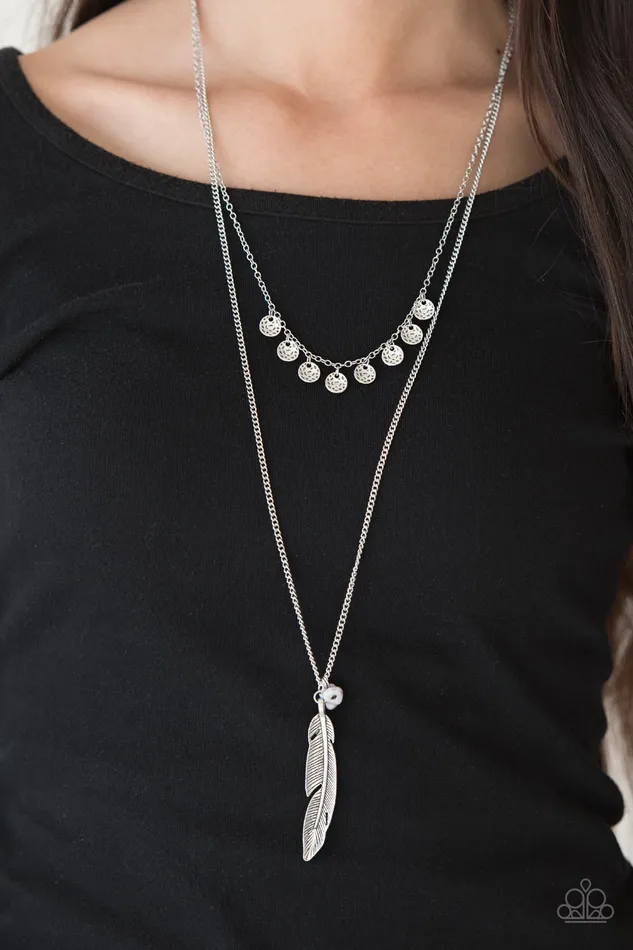 Necklaces Paparazzi Accessories Mojave Musical Paparazzi Silver Disc Feather Pendant Necklace Necklaces Paparazzi Accessories Mojave Musical Paparazzi Silver Disc Feather Pendant Necklace