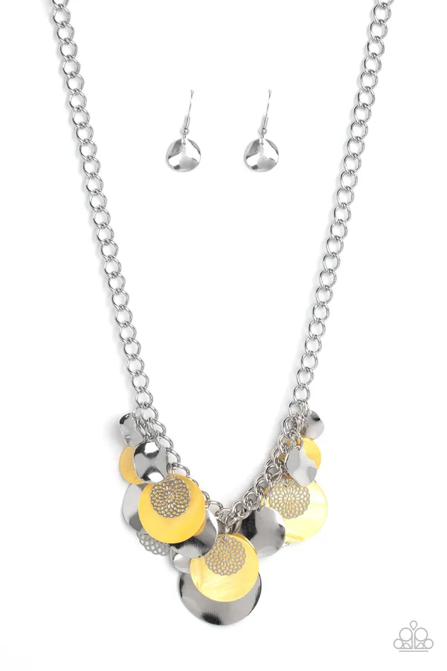 Necklaces Paparazzi Accessories Oceanic Opera Yellow and Silver Disc Necklace Paparazzi Necklaces Paparazzi Accessories Oceanic Opera Yellow and Silver Disc Necklace Paparazzi