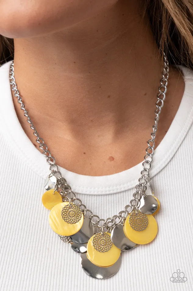 Necklaces Paparazzi Accessories Oceanic Opera Yellow and Silver Disc Necklace Paparazzi