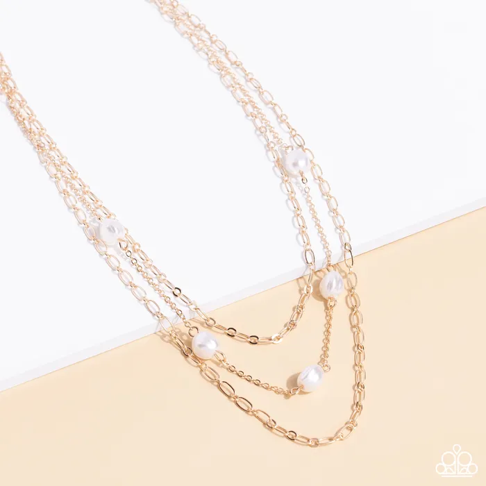 Necklaces Paparazzi Accessories Offshore Oasis Gold Chain White Pearl Layered Choker Necklace Paparazzi