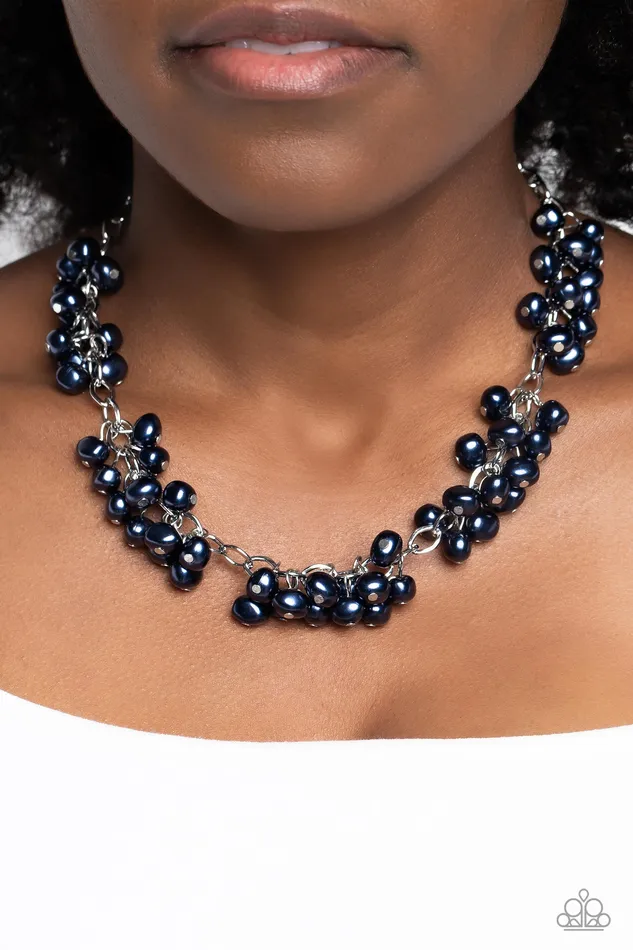 Necklaces Paparazzi Accessories Pearl Parlor Blue Pearl Silver Short Necklace Paparazzi
