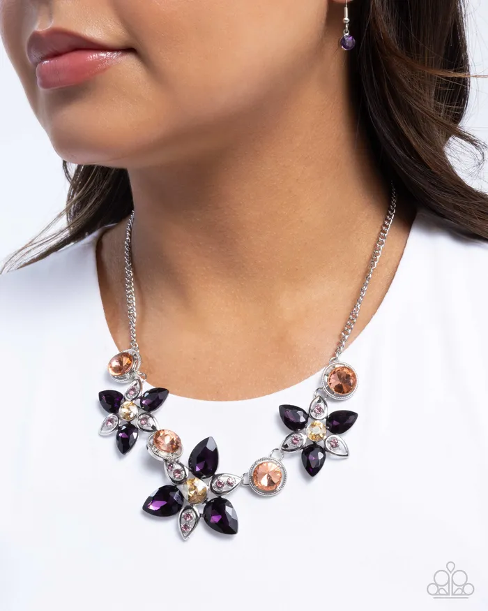 Necklaces Paparazzi Accessories Perennial Promise Purple and Peach Gem Silver Short Necklace Paparazzi