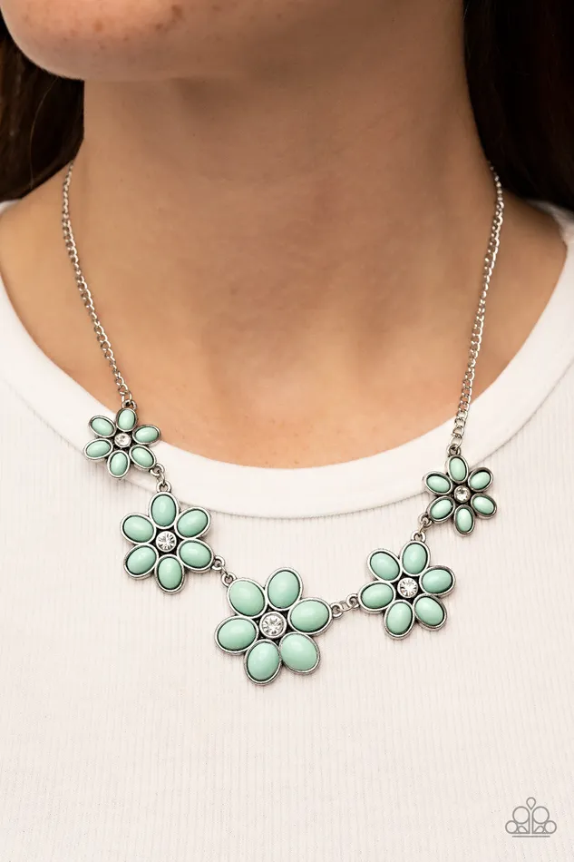 Necklaces Paparazzi Accessories Prairie Party Green Blue Flower Bead Rhinestone Center Silver Necklace Paparazzi