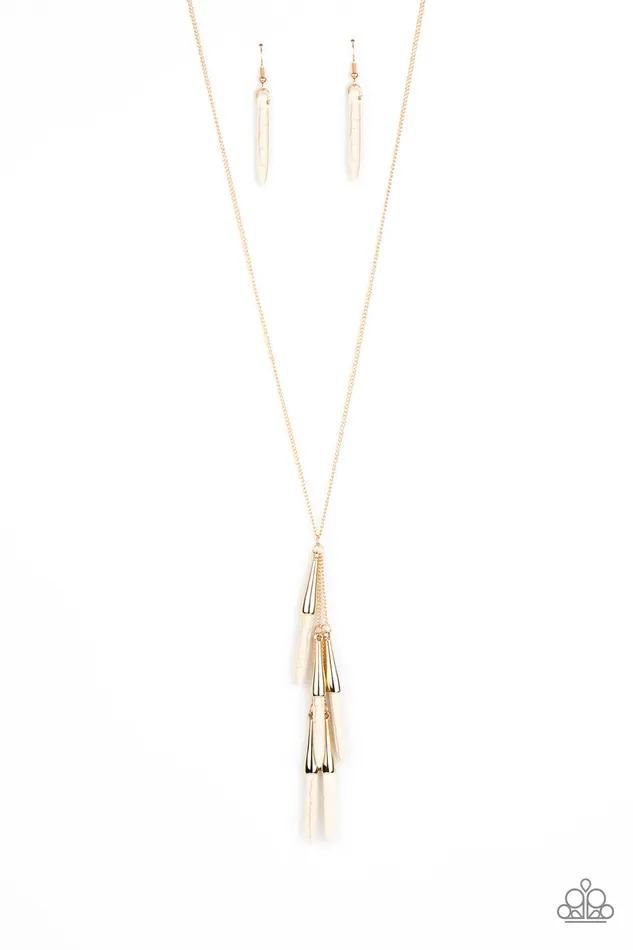 Necklaces Paparazzi Accessories PRIMITIVE and Proper White Stone Tusk Gold Chain Necklace Paparazzi Necklaces Paparazzi Accessories PRIMITIVE and Proper White Stone Tusk Gold Chain Necklace Paparazzi
