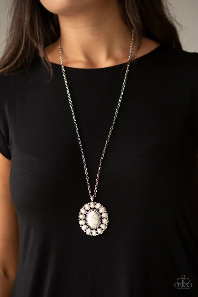 Necklaces Paparazzi Accessories Rancho Roamer White Stone Silver Floral Pendant Necklace