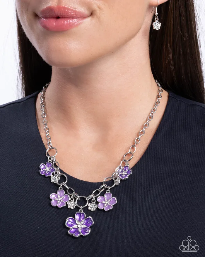 Necklaces Paparazzi Accessories Secretive Sprig Purple Flower Silver Short Necklace Paparazzi