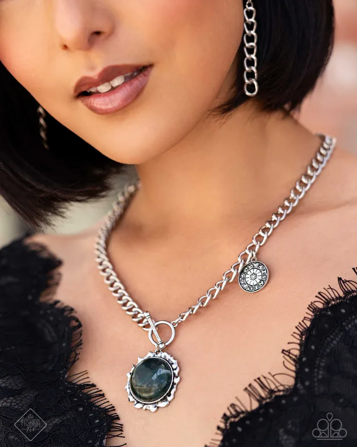 Necklaces Paparazzi Accessories Sign Of the Zodiac Green Stone Silver Short Necklace Paparazzi Fashion Fix August 2024