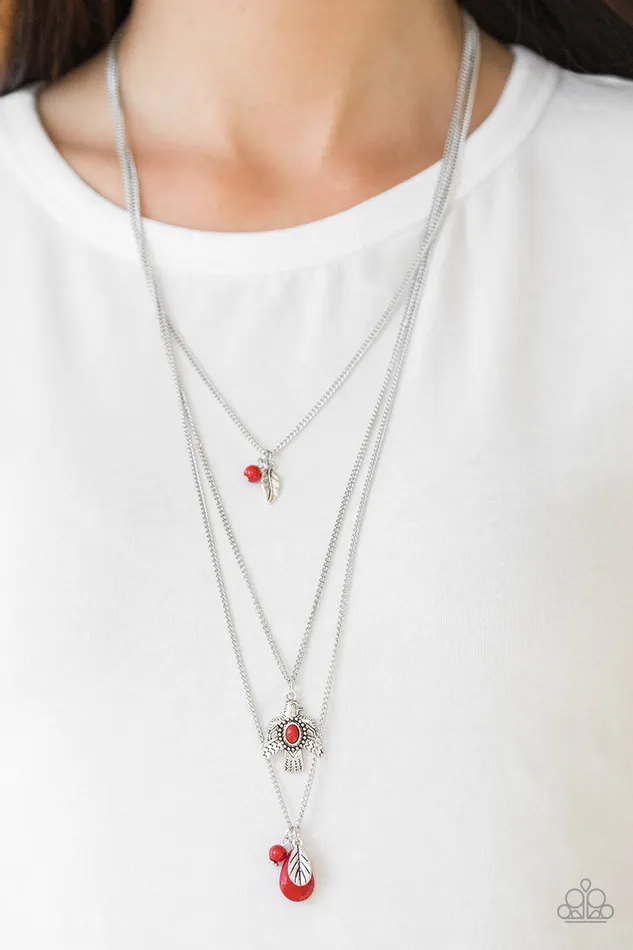 Necklaces Paparazzi Accessories Soar With The Eagles Red Bead Silver Layered Necklace Paparazzi
