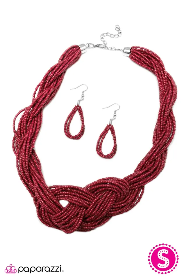 Necklaces Paparazzi Accessories Standing Ovation Dark Red Braided Seed Bead Necklace