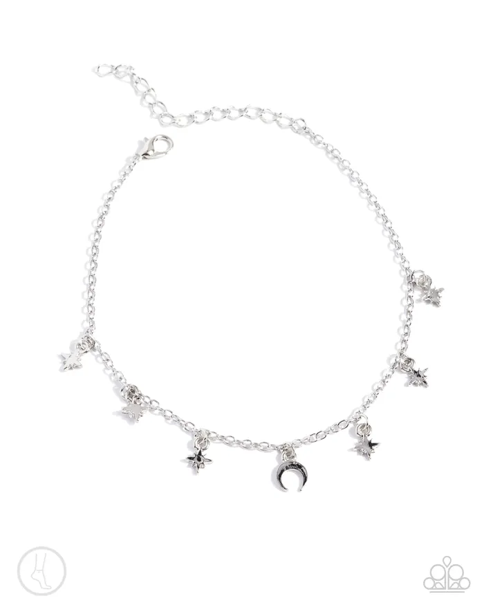 Necklaces Paparazzi Accessories Stargazing Night Silver Moon and Star Anklet Paparazzi Necklaces Paparazzi Accessories Stargazing Night Silver Moon and Star Anklet Paparazzi