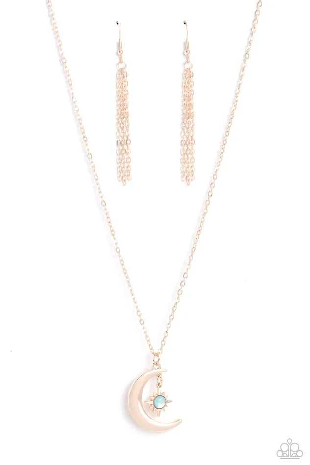 Necklaces Paparazzi Accessories Stellar Sway Rose Gold Blue Bead Moon and Star Short Necklace Paparazzi Necklaces Paparazzi Accessories Stellar Sway Rose Gold Blue Bead Moon and Star Short Necklace Paparazzi