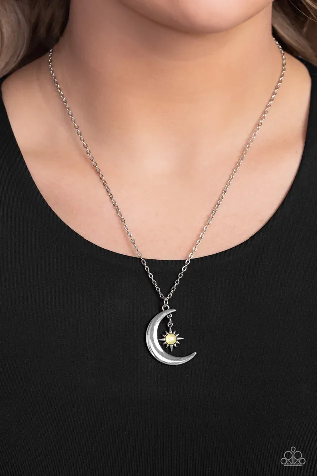Necklaces Paparazzi Accessories Stellar Sway Yellow Bead Star Moon Silver Short Necklace Paparazzi