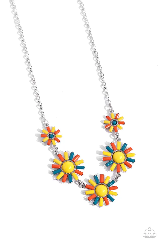 Necklaces Paparazzi Accessories SUN and Fancy Free Yellow Orange Blue Flower Silver Short Necklace Paparazzi Necklaces Paparazzi Accessories SUN and Fancy Free Yellow Orange Blue Flower Silver Short Necklace Paparazzi