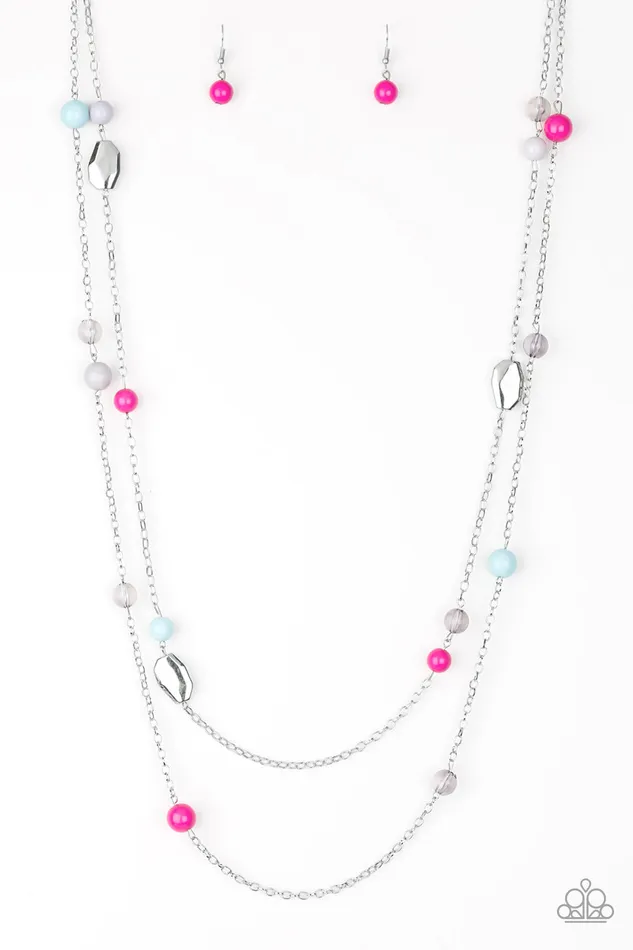 Necklaces Paparazzi Accessories Take One for the GLEAM Paparazzi Multi Blue Gray and Pink Bead Silver Necklace Necklaces Paparazzi Accessories Take One for the GLEAM Paparazzi Multi Blue Gray and Pink Bead Silver Necklace