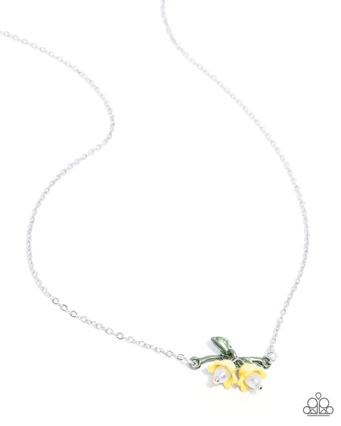 Necklaces Paparazzi Accessories Tulip Drops Yellow Tulip White Pearl Silver Short Necklace Paparazzi Necklaces Paparazzi Accessories Tulip Drops Yellow Tulip White Pearl Silver Short Necklace Paparazzi