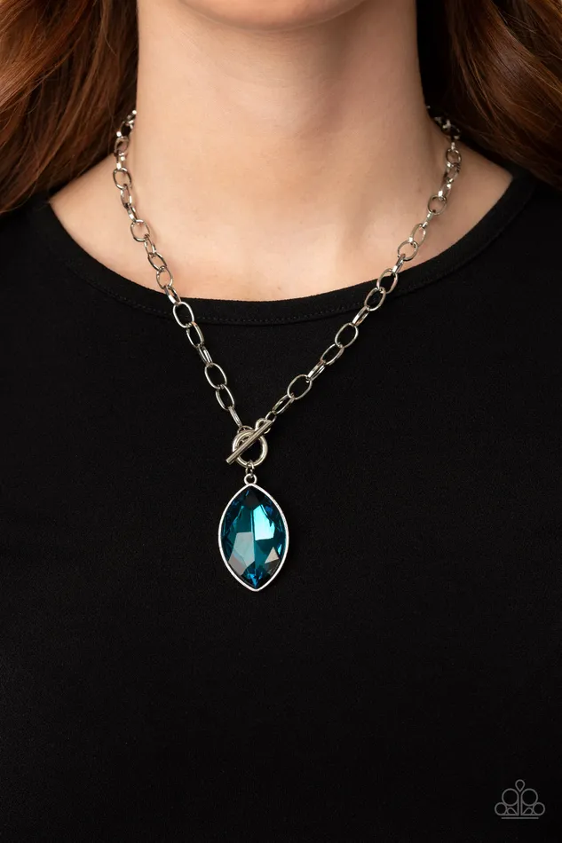 Necklaces Paparazzi Accessories Unlimited Sparkle Blue Marquise Gem Silver Necklace Paparazzi