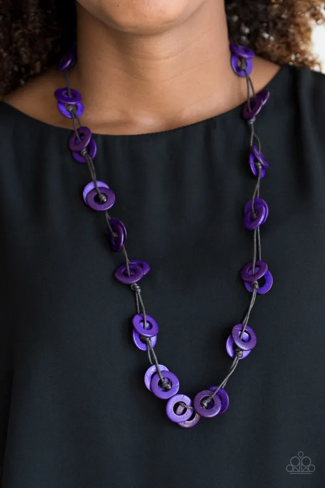 Necklaces Paparazzi Accessories Waikiki Winds Purple Wood Disc Cordered Necklace Paparazzi