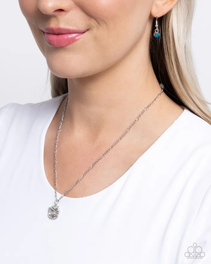Necklaces Paparazzi Accessories Where Do BUTTERFLIES Go Green Rhinestone Silver Butterfly Short Necklace Paparazzi